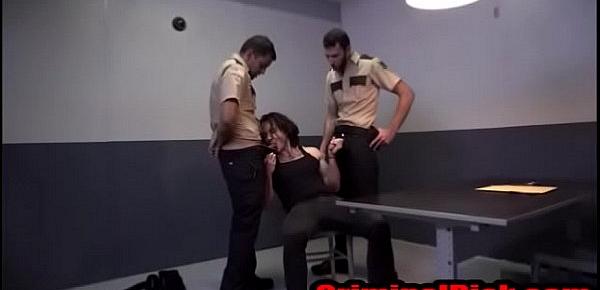  Hairy Thug Spitroasted by two horny cops- CriminalDick.com